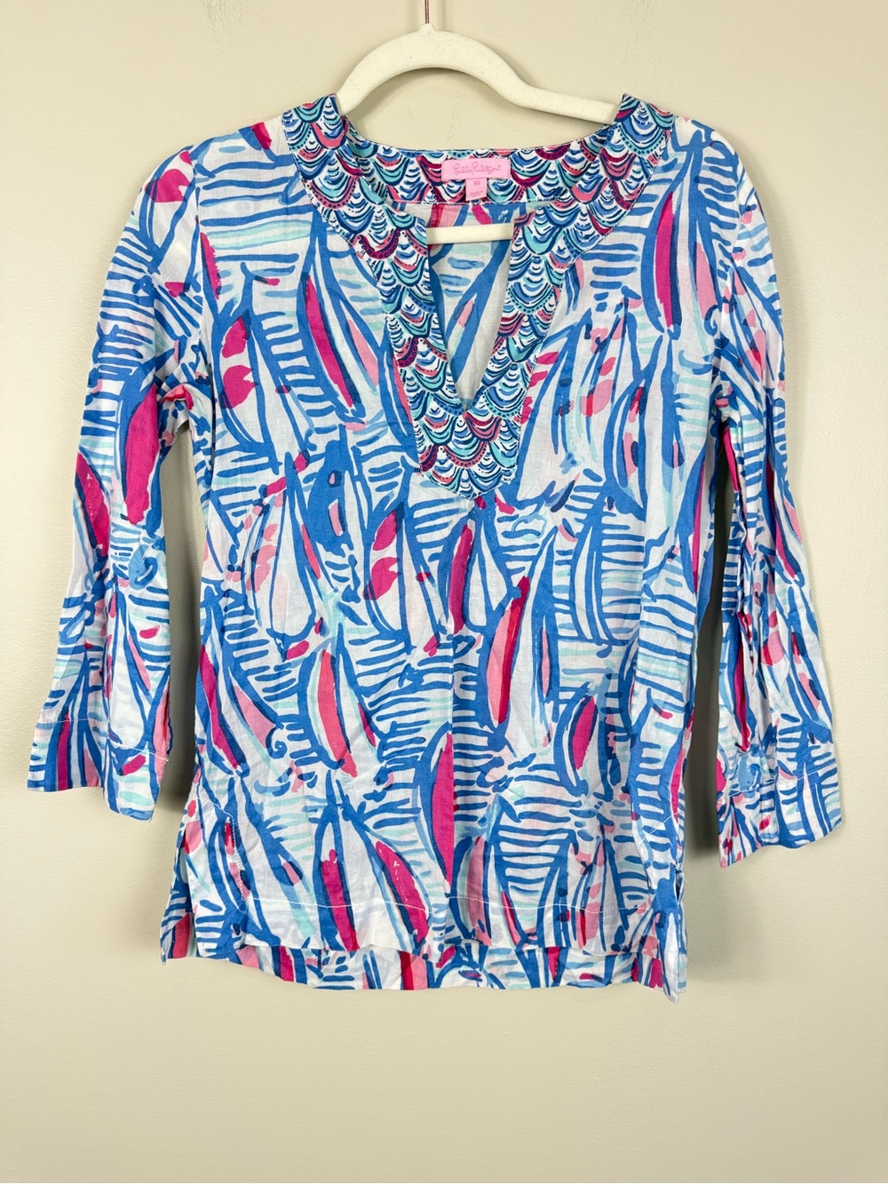 Lilly Pulitzer Amelia Tunic Top XS Red Right Return Sailboat Pink Blue Preppy